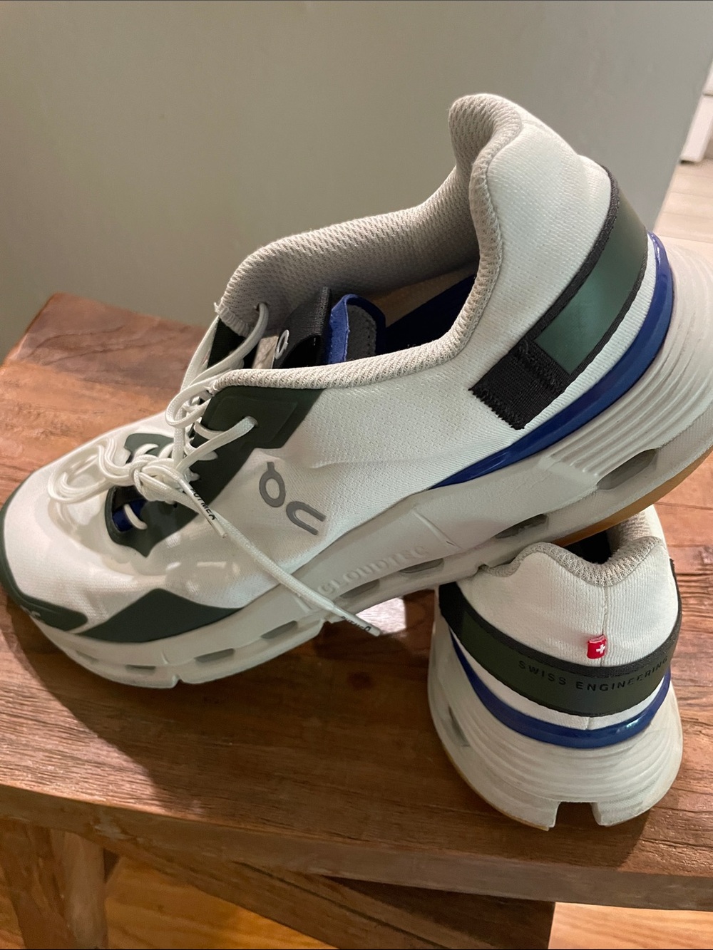 On Running Men's Cloudnova Sneakers — White with Green and Blue Accents